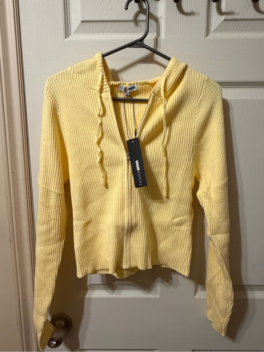 Fashion Nova Yellow Ribbed Zip Hoodie